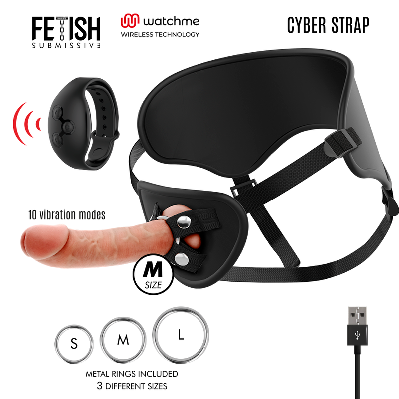 FETISH SUBMISSIVE CYBER STRAP - HARNAIS AVEC TÉLÉCOMMANDE DILDO TECHNOLOGY WATCHME M