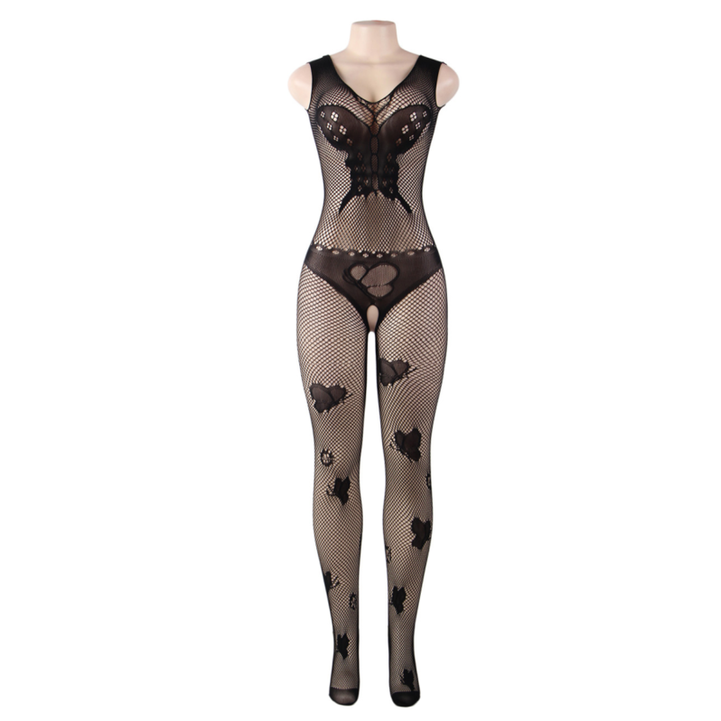 QUEEN LINGERIE - EMBROIDERED BUTTERFLY BODYSTOCKING S/L