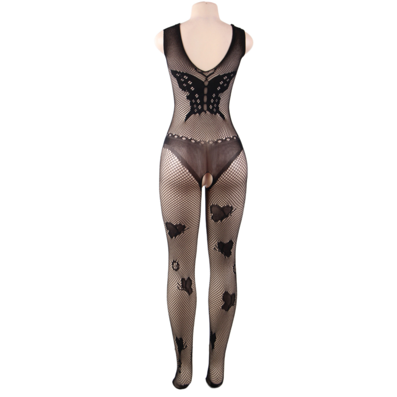 QUEEN LINGERIE - EMBROIDERED BUTTERFLY BODYSTOCKING S/L