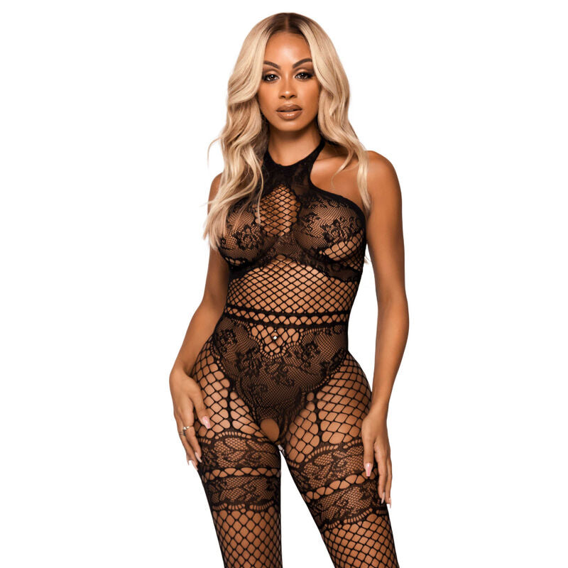 LEG AVENUE - BODYSTOCKING AVEC LICOL EN MAILLE TAILLE UNIQUE - NOIR