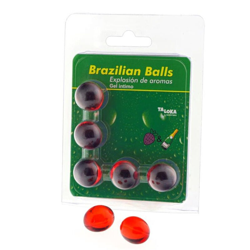 TALOKA - 5 BOULES BRÉSILIENNES GEL INTIME FRAISES ET CHAMPAGNE