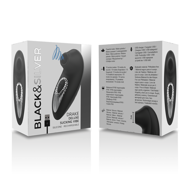 BLACK&SILVER - DRAKE DELUXE SUCKING VIBE RECHARGEABLE EN SILICONE NOIR