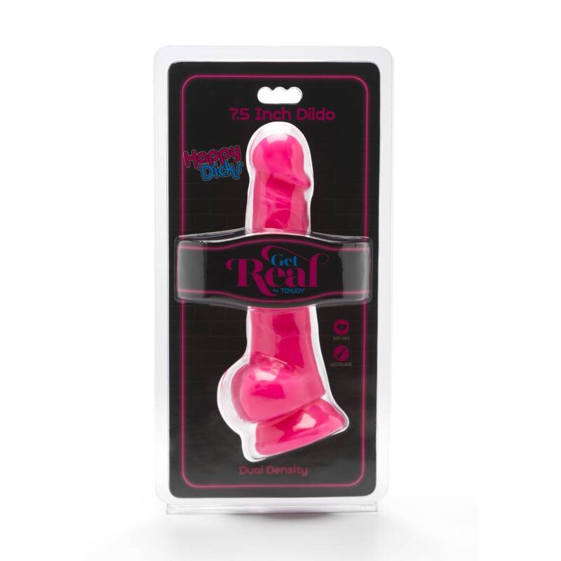 GET REAL - HAPPY DICKS 19 CM AVEC BOULES ROSE