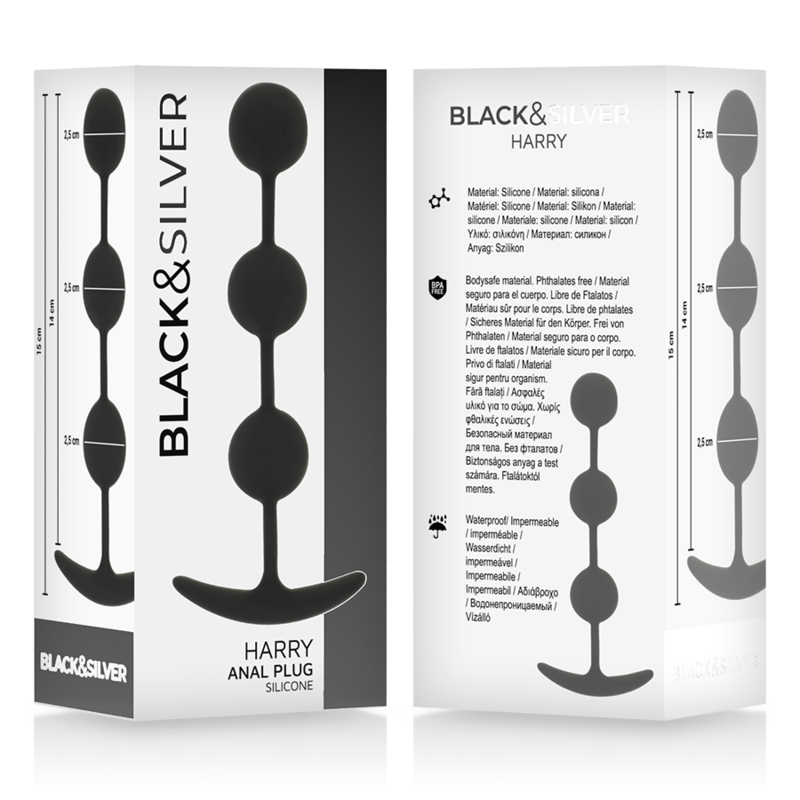 BLACK&SILVER - HARRY ANAL ROSARY 3 SILICONE BALLS 14 CM