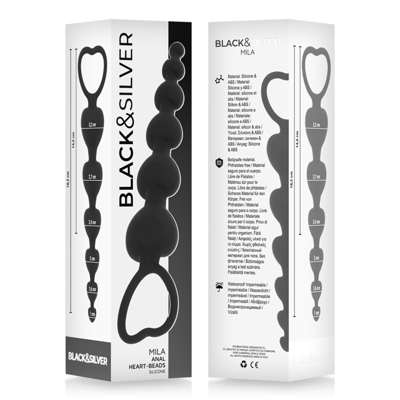 BLACK&SILVER - MILA ANAL HEARTS CHAIN 18 CM