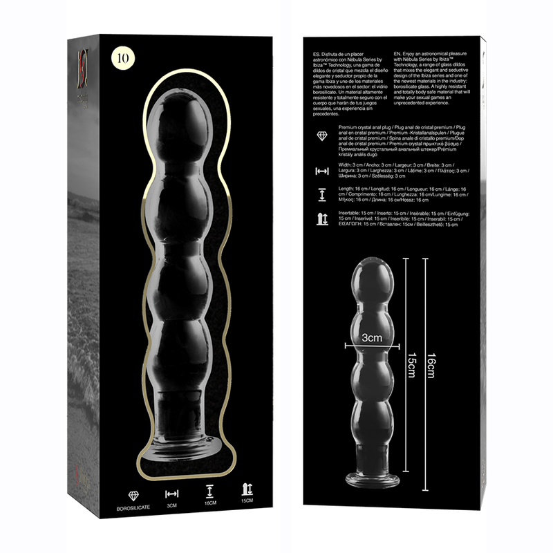 SÉRIE NEBULA PAR IBIZA - MODÈLE 10 GODE EN VERRE BOROSILICATE TRANSPARENT 16,5 CM -OU- 3,5 CM