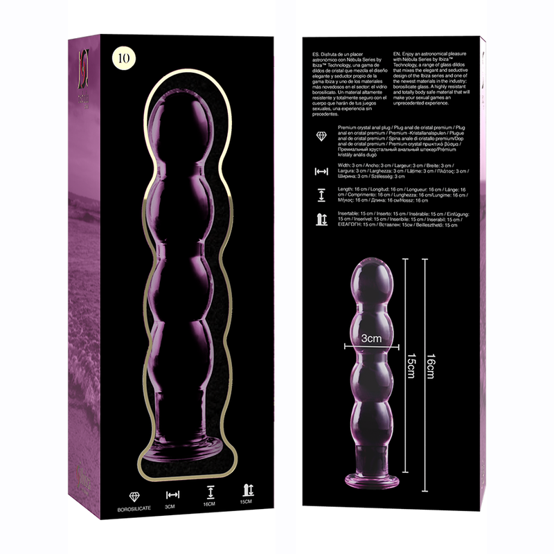 SÉRIE NEBULA PAR IBIZA - MODÈLE 10 GODE EN VERRE BOROSILICATE TRANSPARENT 16,5 CM -OU- 3,5 CM