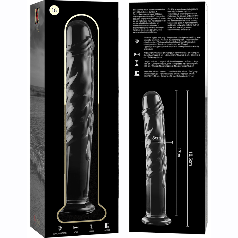 NEBULA SERIES BY IBIZA - MODEL 16 DILDO IN TRANSPARENT BOROSILICATE GLASS 18.5 CM -O- 3 CM