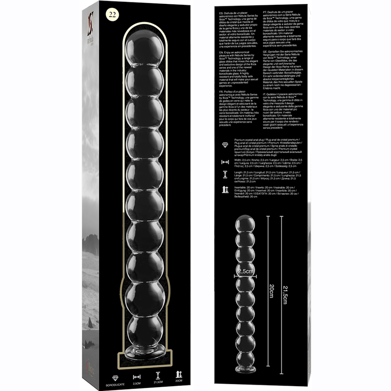 NEBULA SERIES BY IBIZA - MODEL 22 TRANSPARENT BOROSILICATE GLASS DILDO 21.5 CM -OR- 2.5 CM