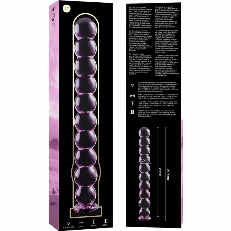 NEBULA SERIES BY IBIZA - MODEL 22 TRANSPARENT BOROSILICATE GLASS DILDO 21.5 CM -OR- 2.5 CM