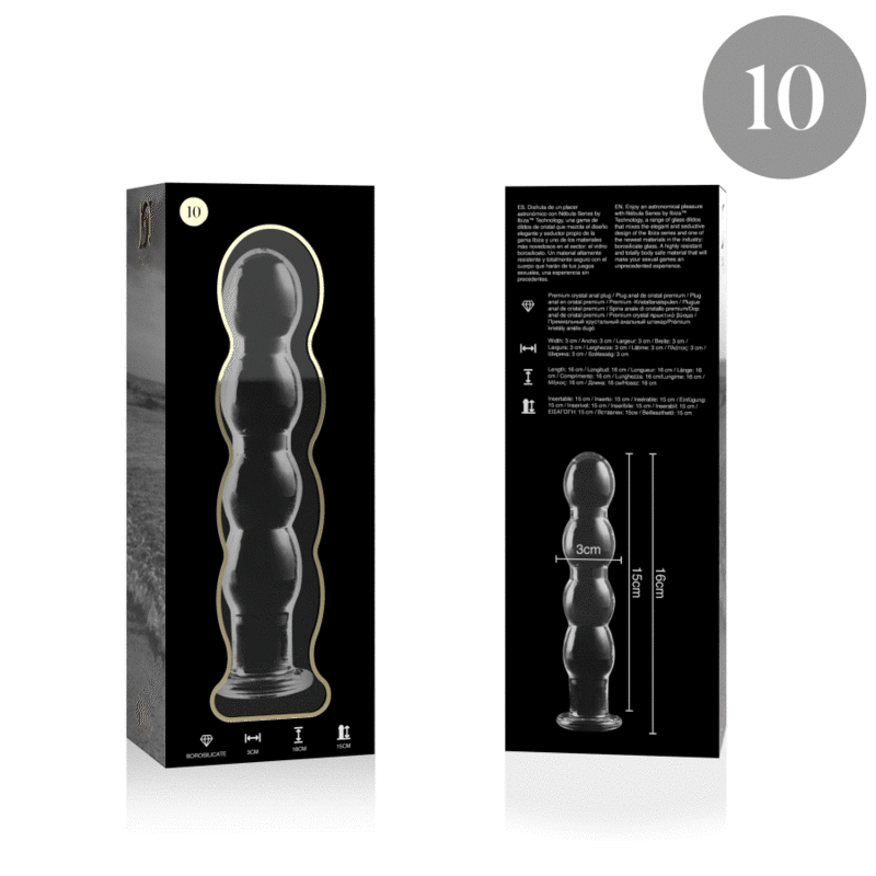SÉRIE NEBULA PAR IBIZA - MODÈLE 10 GODE EN VERRE BOROSILICATE TRANSPARENT 16,5 CM -OU- 3,5 CM