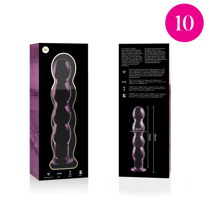 SÉRIE NEBULA PAR IBIZA - MODÈLE 10 GODE EN VERRE BOROSILICATE TRANSPARENT 16,5 CM -OU- 3,5 CM