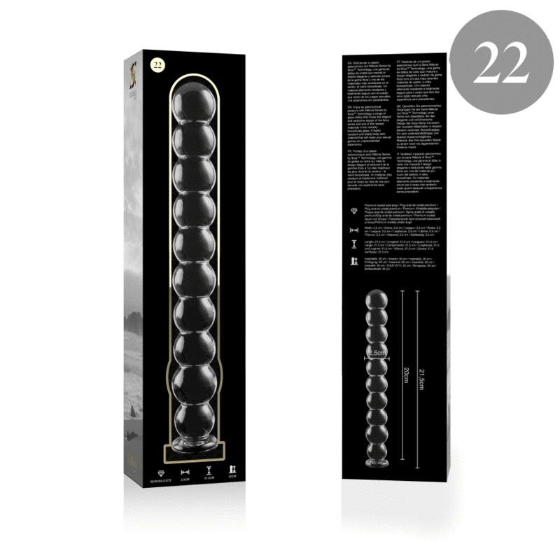 NEBULA SERIES BY IBIZA - MODEL 22 TRANSPARENT BOROSILICATE GLASS DILDO 21.5 CM -OR- 2.5 CM
