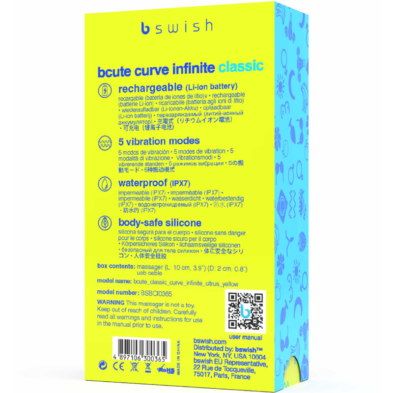 B SWISH - VIBRATEUR EN SILICONE RECHARGEABLE CLASSIQUE BCUTE INFINITE CURVES JAUNE
