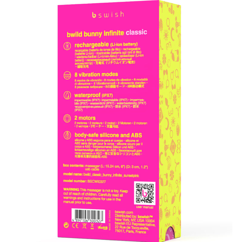 B SWISH - BWILD BUNNY INFINITE CLASSIC RECHARGEABLE SILICONE VIBRATOR PINK