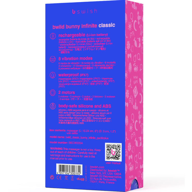 B SWISH - VIBRATEUR RECHARGEABLE CLASSIQUE BWILD BUNNY INFINITE EN SILICONE BLEU