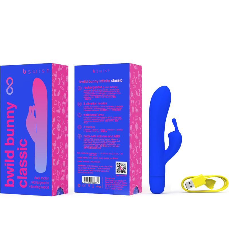 B SWISH - VIBRATEUR RECHARGEABLE CLASSIQUE BWILD BUNNY INFINITE EN SILICONE BLEU