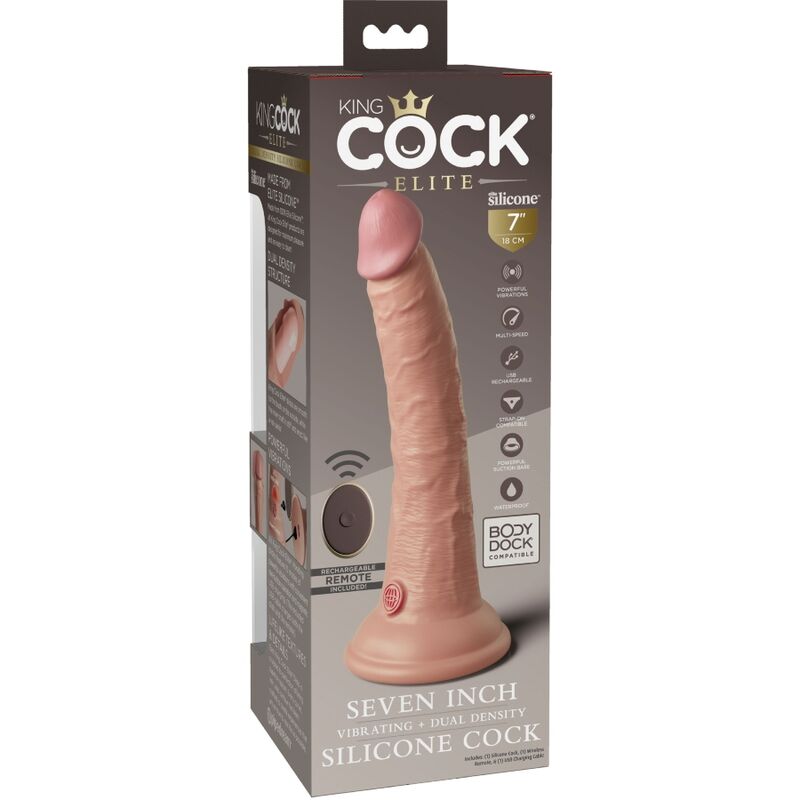 KING COCK - GODE RÉALISTE ELITE VIBRATEUR ET TÉLÉCOMMANDE EN SILICONE 17,8 CM