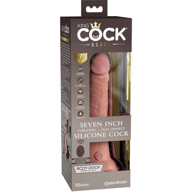 KING COCK - GODE RÉALISTE ELITE VIBRATEUR ET TÉLÉCOMMANDE EN SILICONE 17,8 CM