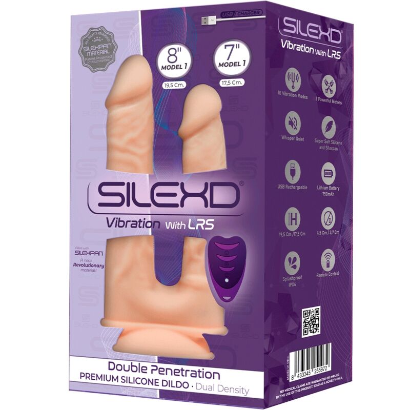 SILEXD - MODÈLE 1 VIBRATEUR PÉNIS RÉALISTE DOUBLE PÉNÉTRATION PREMIUM SILEXPAN TÉLÉCOMMANDE EN SILICONE 17,5 / 19,5 CM