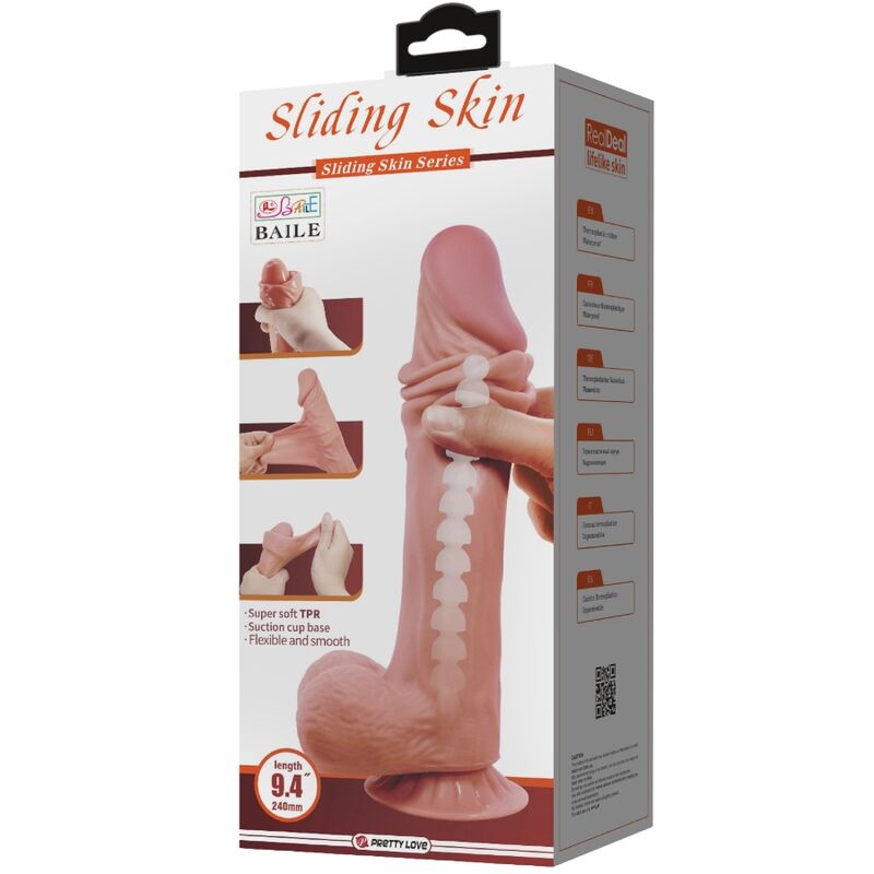 PRETTY LOVE - SÉRIE GODE RÉALISTE PEAU COULISSANTE AVEC VENTOUSE COULISSANTE PEAU BRUN 24 CM