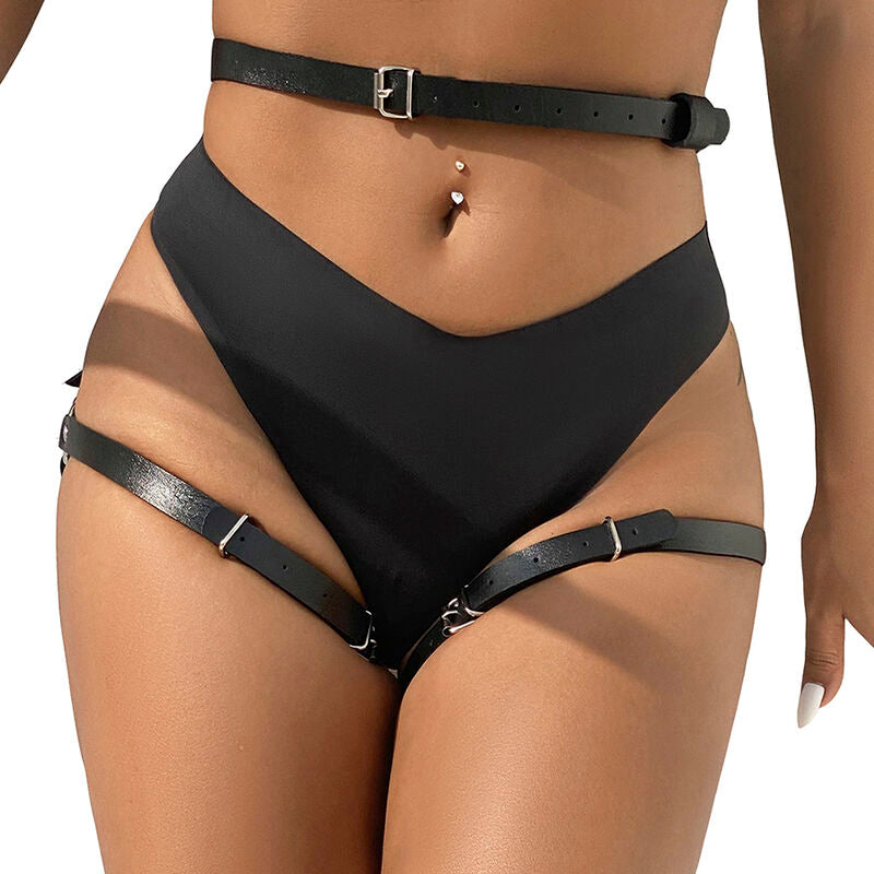 SUBBLIME - BAVOIR ET JAMBES EN CUIR NOIR TAILLE UNIQUE
