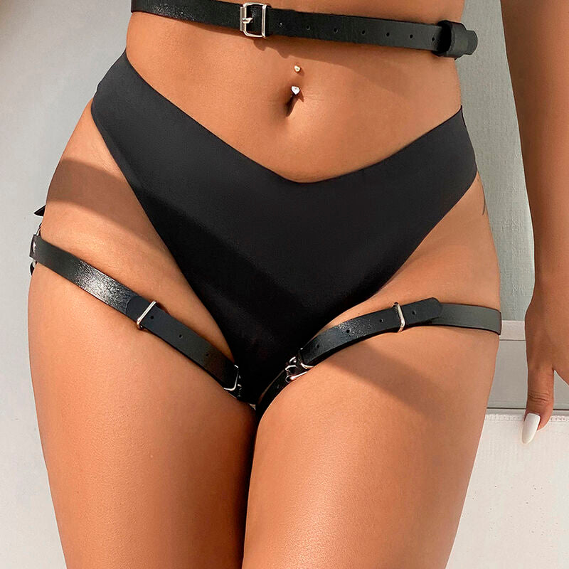 SUBBLIME - BAVOIR ET JAMBES EN CUIR NOIR TAILLE UNIQUE