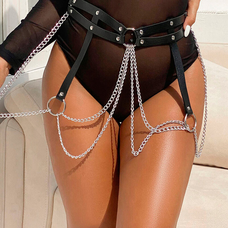 SUBBLIME - BAGUE CUIR CHAÎNE CEINTURE NOIRE TAILLE UNIQUE