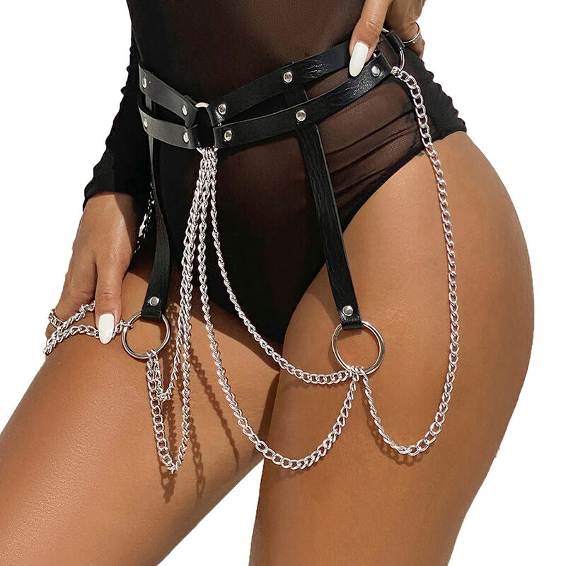 SUBBLIME - BAGUE CUIR CHAÎNE CEINTURE NOIRE TAILLE UNIQUE
