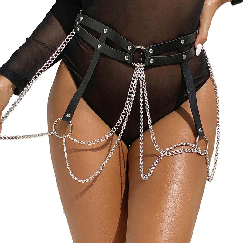 SUBBLIME - BAGUE CUIR CHAÎNE CEINTURE NOIRE TAILLE UNIQUE