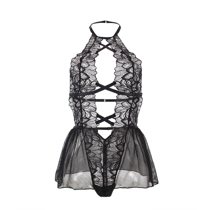 SUBBLIME - TEDDY HALTER NECK BACKLESS BLACK LACE S/M