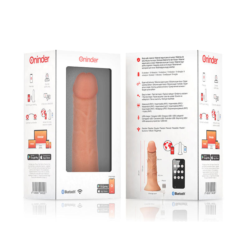 ONINDER - VIBRATEUR GODE MOYEN BOGOTÁ 9 VITESSE NATURELLE 20 CM -O- 4,2 CM - APPLICATION GRATUITE