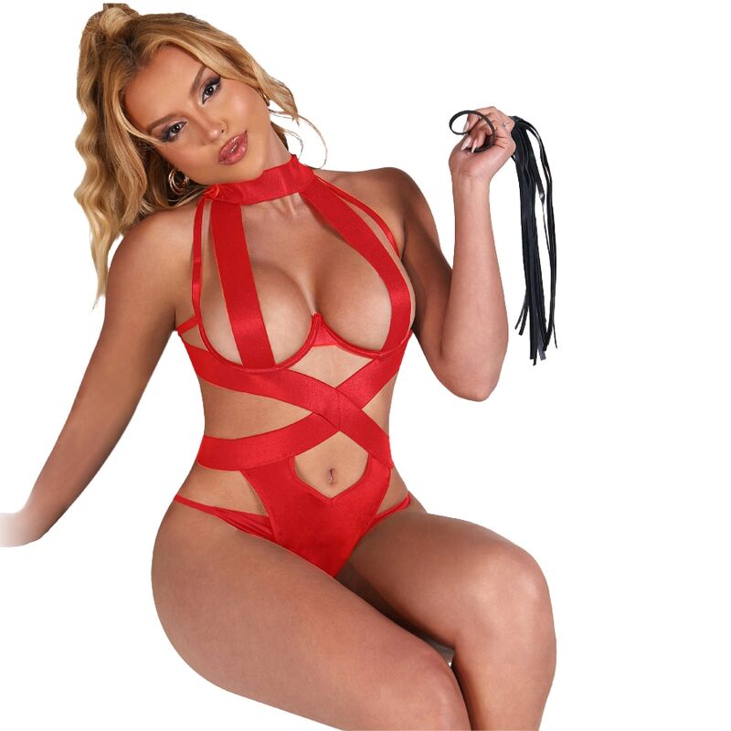 SUBBLIME - SEXY BODY HALTER WITH HARNESS RED S/M