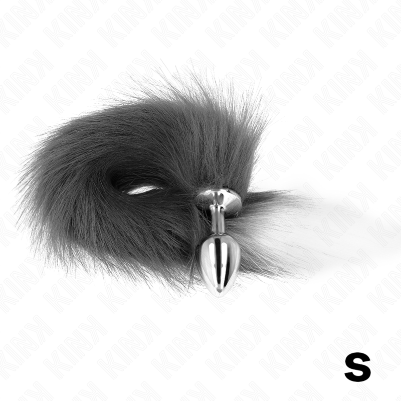 KINK - BUTT PLUG SIZE S 7 X 3 CM WITH SYNTHETIC TAIL 40 CM GREY AND WHITE