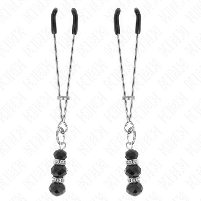 KINK - GOLD THIN NIPPLE CLAMPS WITH 3 BLACK GLASS BEADS 7CM
