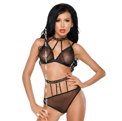 ME-SEDUCE - DOTTY TWO PIECE SET BLACK S/M