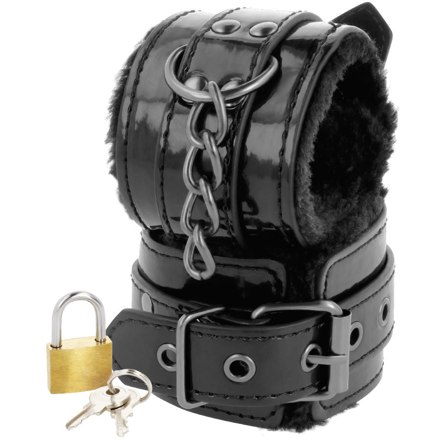 DARKNESS - BLACK LEATHER ADJUSTABLE ANKLE CUFFS WITH LOCK