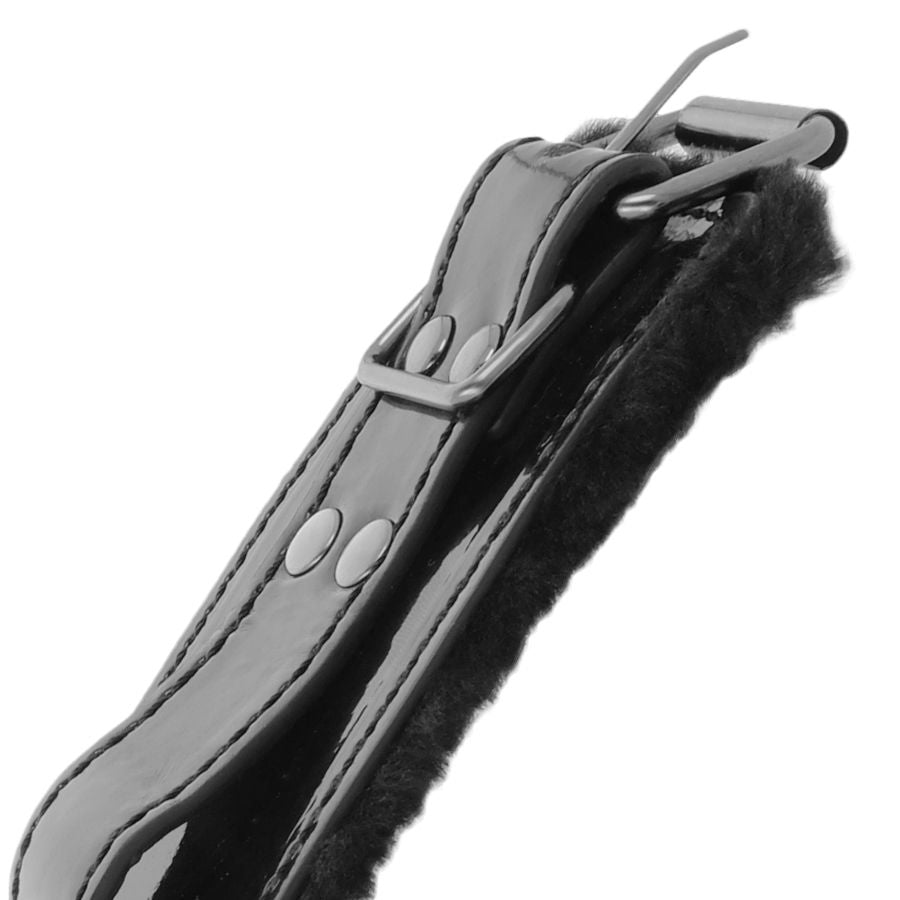 DARKNESS - BLACK LEATHER ADJUSTABLE ANKLE CUFFS WITH LOCK