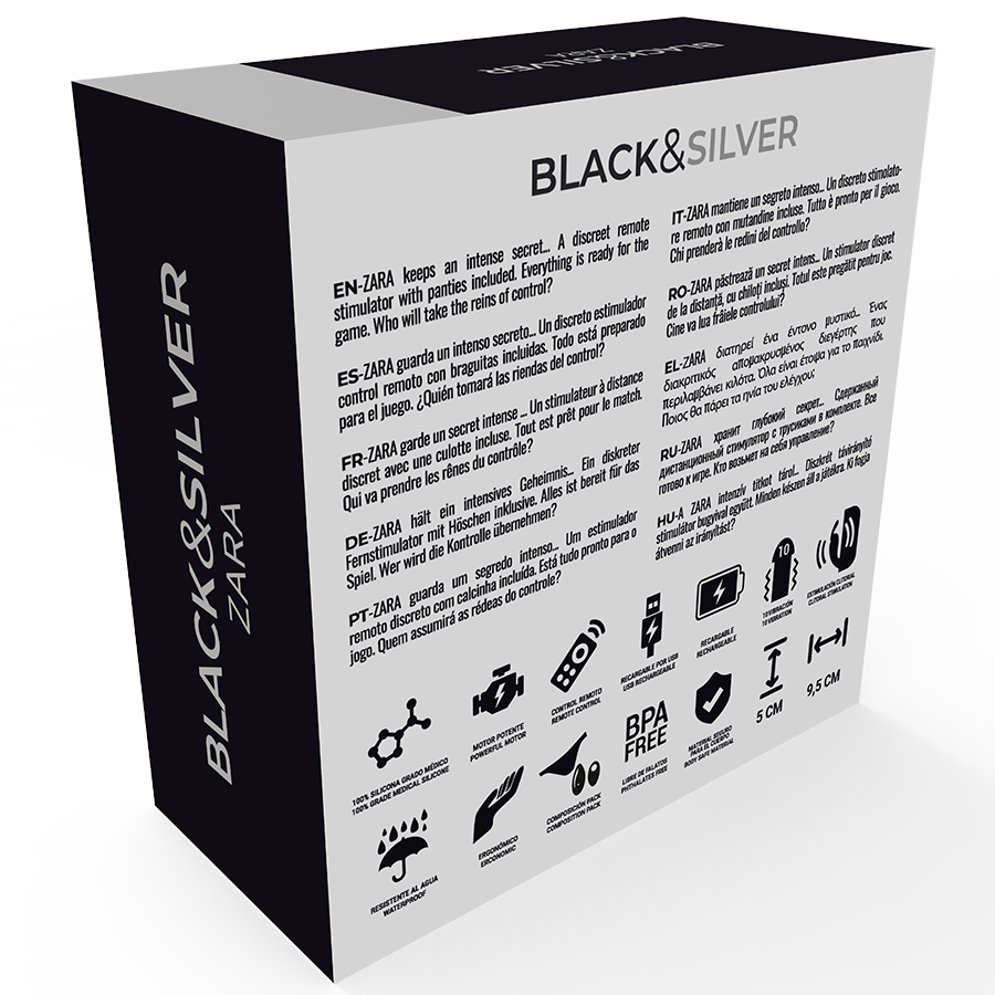 BLACK&SILVER - ZARA REMOTE CONTROL STIMULATOR WITH FREE SLIP