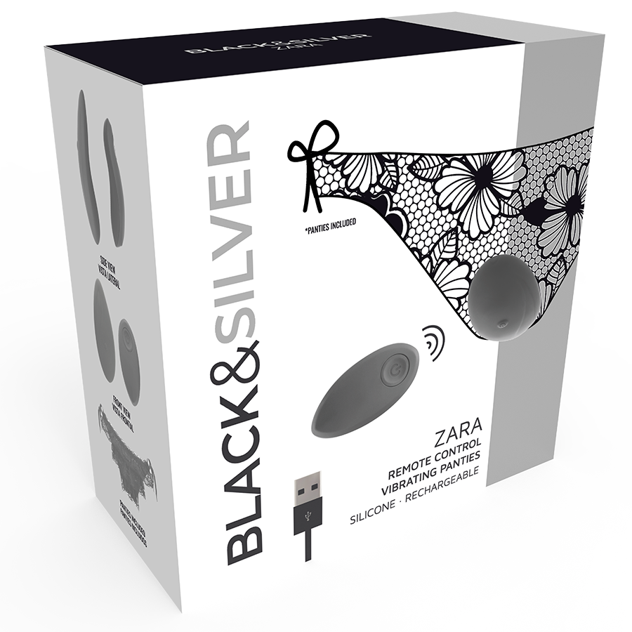 BLACK&SILVER - ZARA REMOTE CONTROL STIMULATOR WITH FREE SLIP