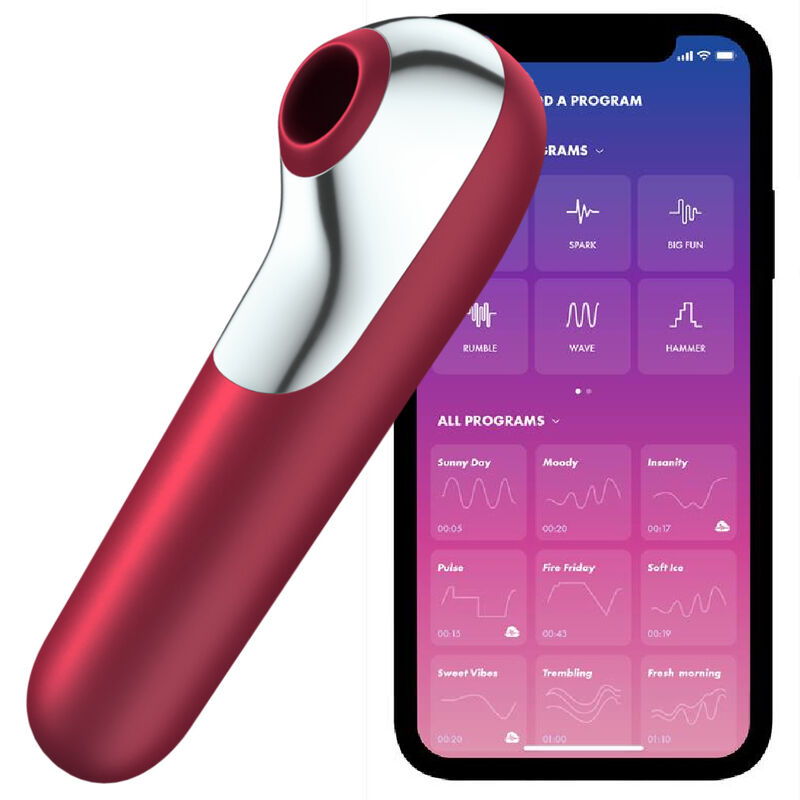 SATISFYER - VIBRATEUR DUAL LOVE ET VENTOUSE À AIR PULSÉ ROUGE