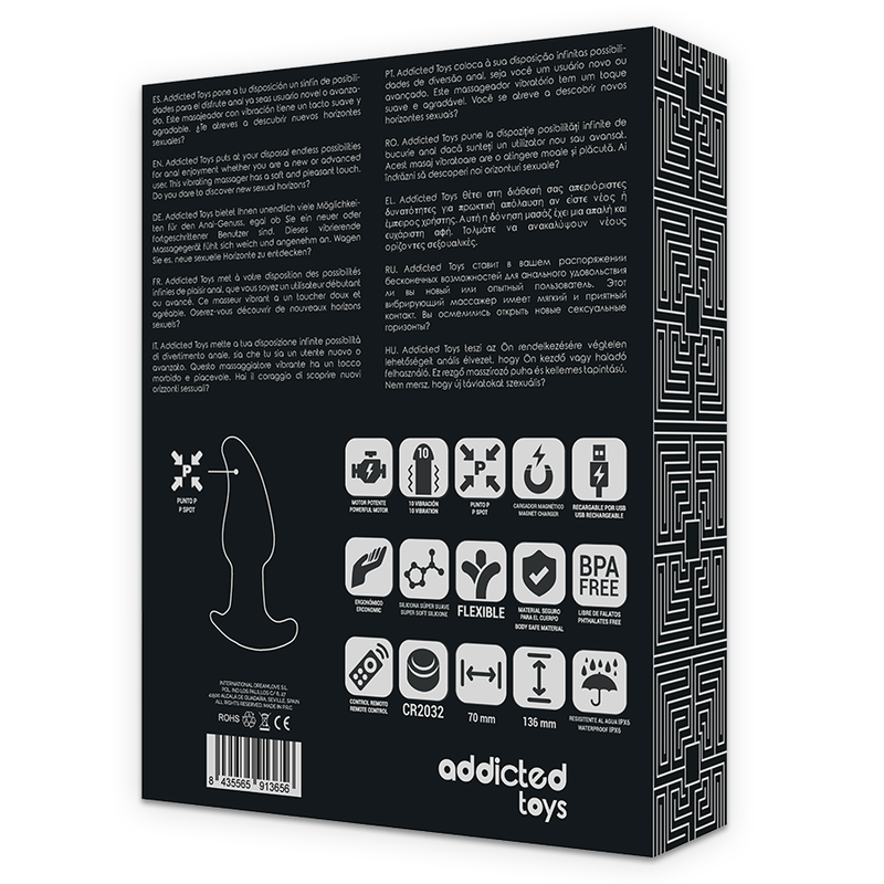 ADDICTED TOYS - PLUG ANAL TÉLÉCOMMANDE P-SPOT NOIR POINTU