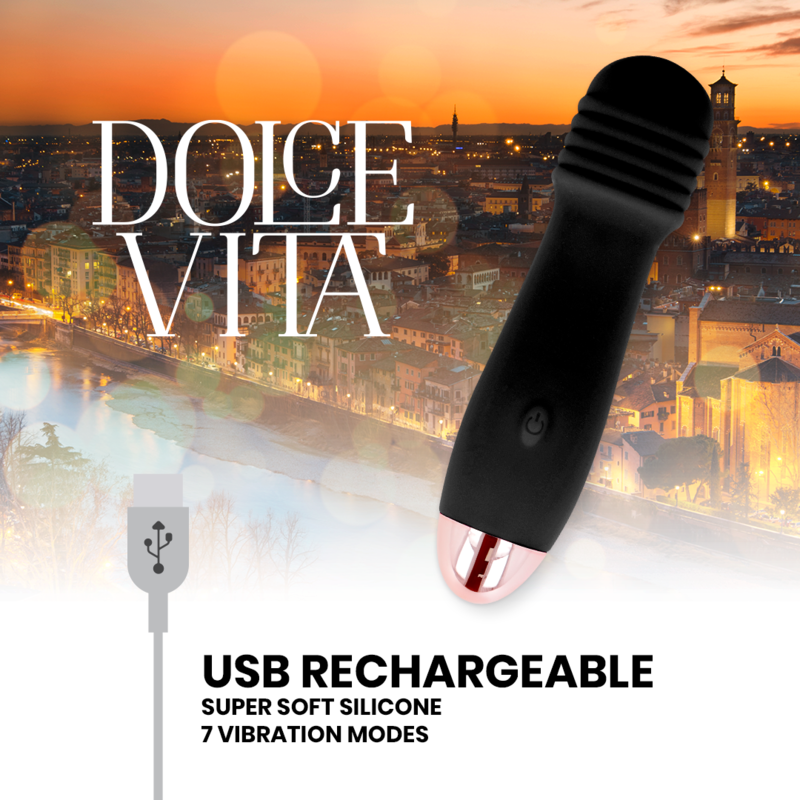 DOLCE VITA - TRE BLACK 7 SPEED RECHARGEABLE VIBRATOR