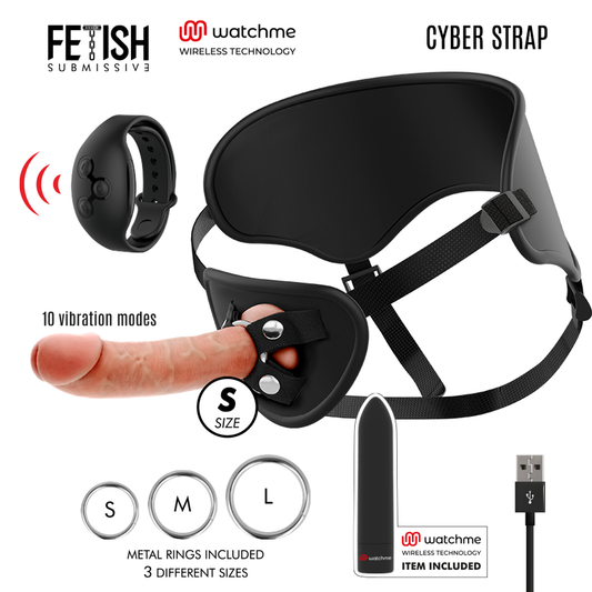 FETISH SUBMISSIVE CYBER STRAP - HARNESS WITH DILDO AND REMOTE CONTROL BULLET WATCHME TECHNOLOGY S