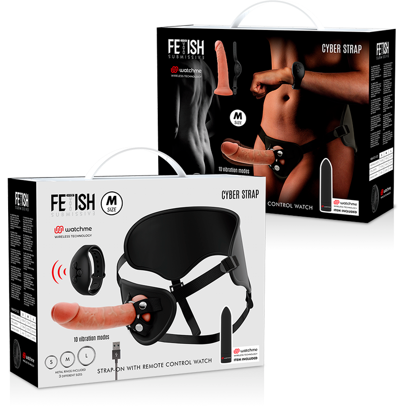 FETISH SUBMISSIVE CYBER STRAP - HARNESS WITH DILDO AND REMOTE CONTROL BULLET WATCHME TECHNOLOGY M