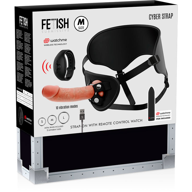 FETISH SUBMISSIVE CYBER STRAP - HARNESS WITH DILDO AND REMOTE CONTROL BULLET WATCHME TECHNOLOGY M