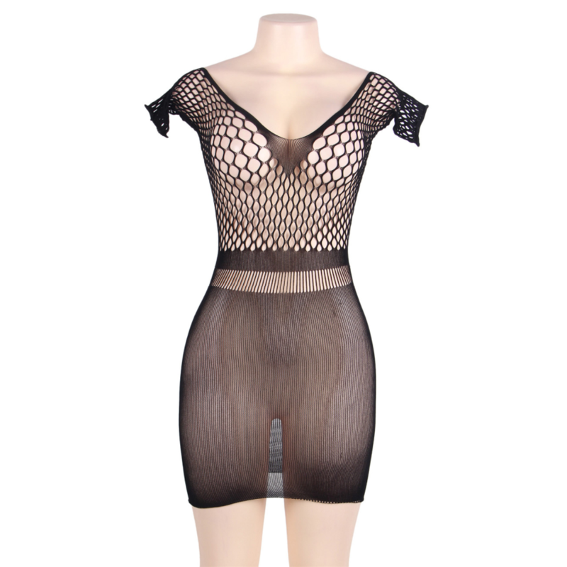 QUEEN LINGERIE - SHORT SLEEVE NET DRESS S/L