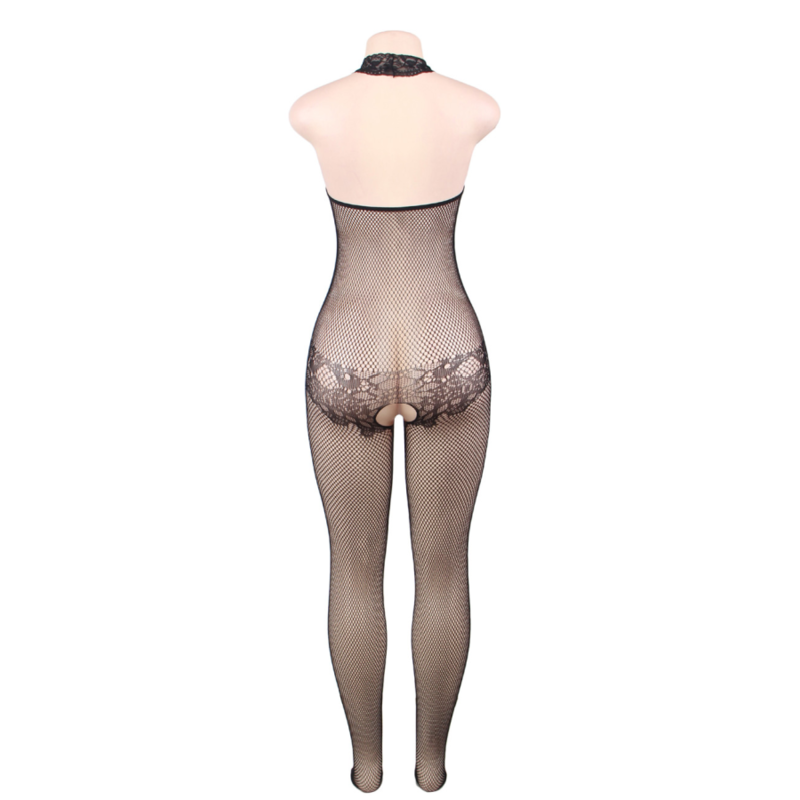 QUEEN LINGERIE - BODYSTOCK WITH OPENING AND FLORAL LACE S/L