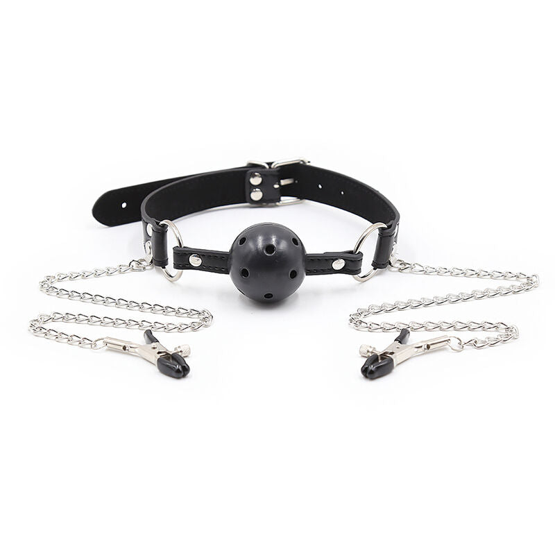 OHMAMA FETISH - BALL GAG AVEC VENTILATEURS ET PINCES À NIPPLE