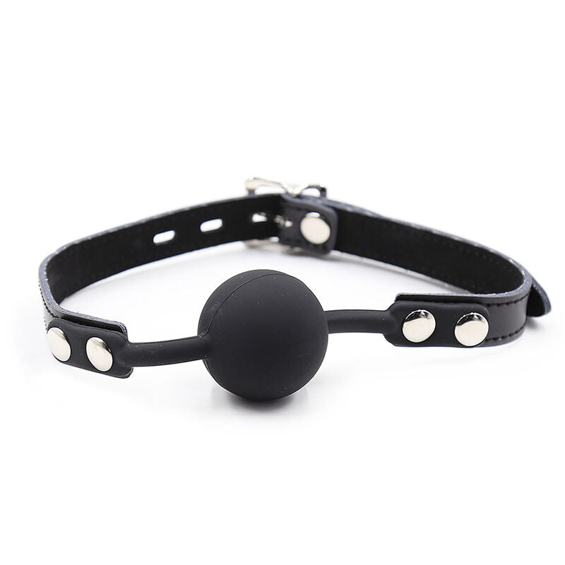 OHMAMA FETISH - SILICONE BALL GAG WITH LEATHER BELT (LOCK INCLUDED)